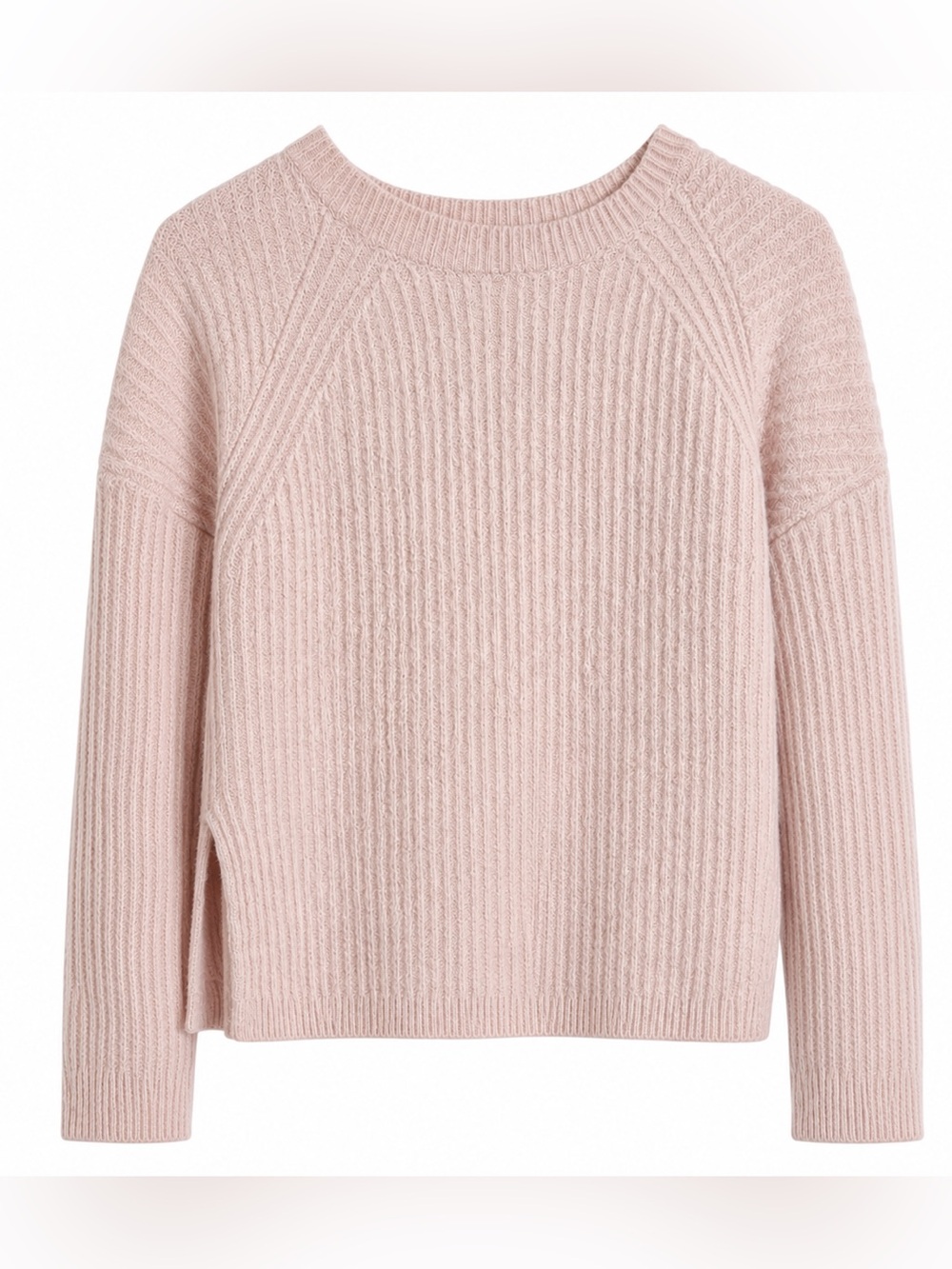 Vince Wool Cashmere Blend Sweater Large Blush Pink Ribbed Boat Neck Slit Hem